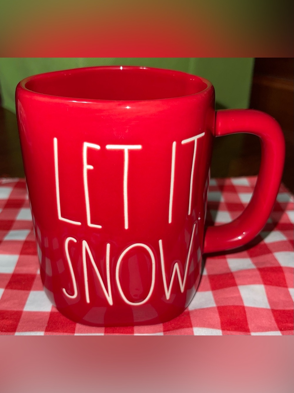 Rae Dunn Let it snow coffee mug red white